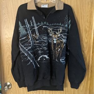 Vintage Whitetail Deer Henley Sweatshirt